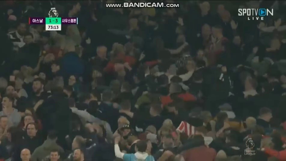 Arsenal vs Southampton away fans of Southampton, the ceremony Shaking. Shaking