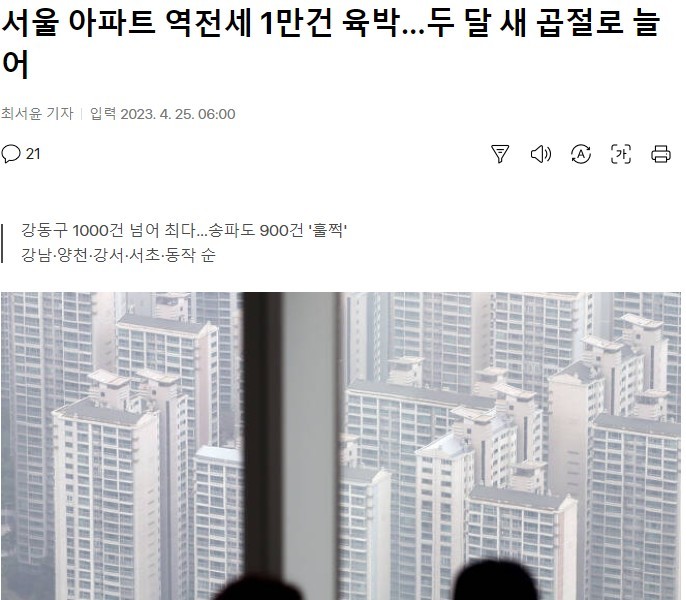 The number of reverse lease cases of apartments in Seoul has doubled in nearly two months
