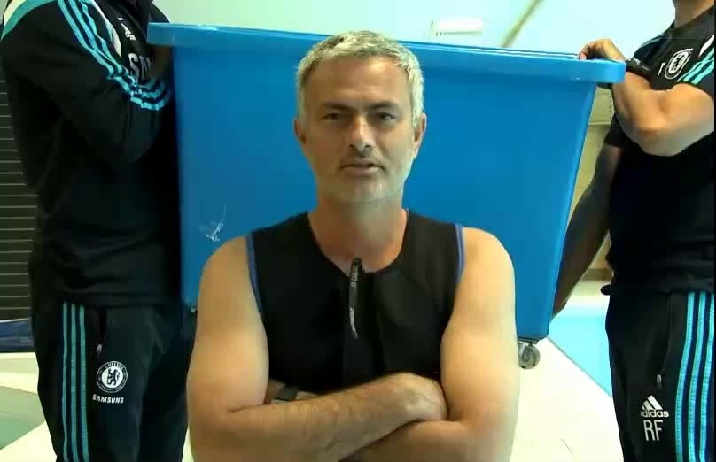 (SOUND)Topic: Mourinho Ice Bucket Challenge. Bucket Challenge [Laughing] [Laughing]