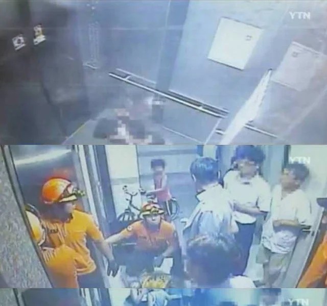 She was trapped in the elevator, but the head of the maintenance office blocked the rescue and fainted