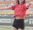 Lee Juhee, cheerleader, red cropped T-shirt