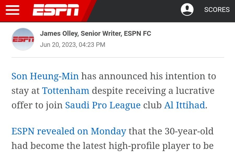 Son Heung-min, who refused to go to Saudi Arabia, offered an offer