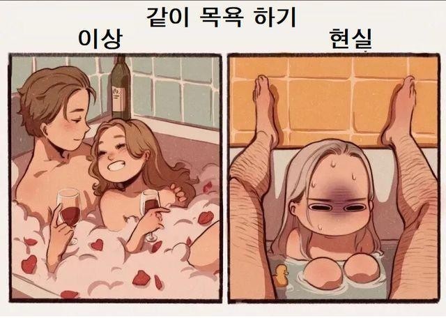 ideal and reality of bathing with a man and a Man and a Woman