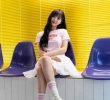 Heavily voluminous pink FILA short-sleeved T-shirt actress Kim Yoojung