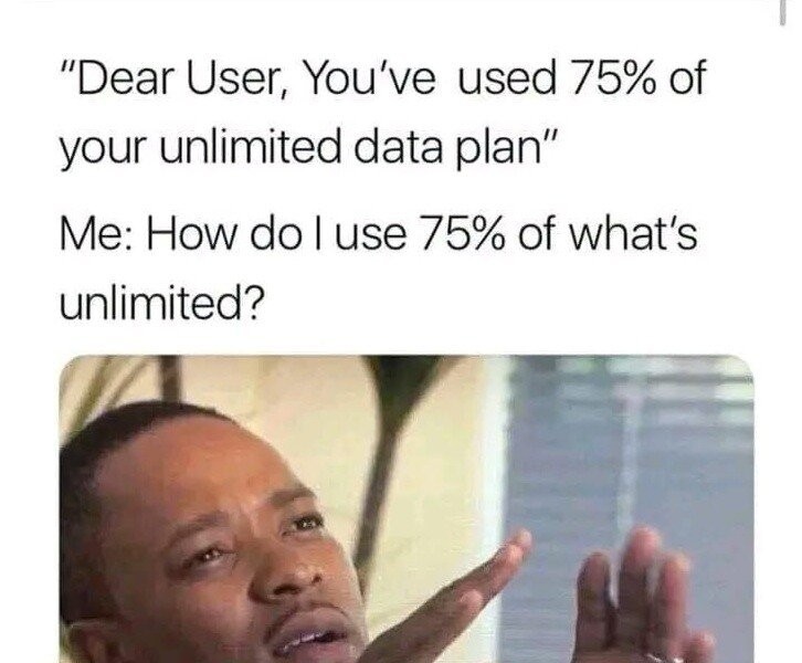 You've used unlimited data plan 75 ^^