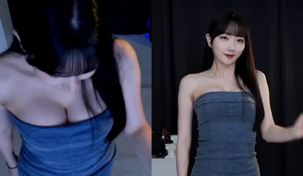 (SOUND)Woojung Woojung Woojung Gray Off-Shoulder Dress Ceiling Cam Chest Bone