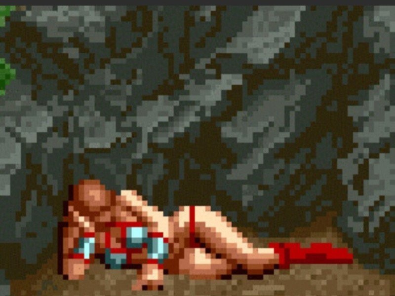 A picture of a red bikini girl lying outside