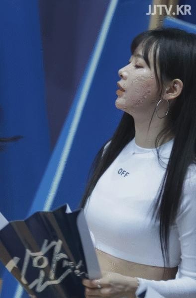 Cheerleader Kim Hanna cropped white tight shirt