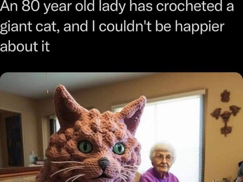 a cat knitted by her grandmother