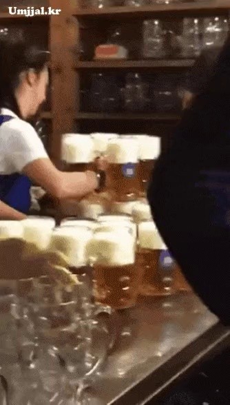 a German woman serving beer