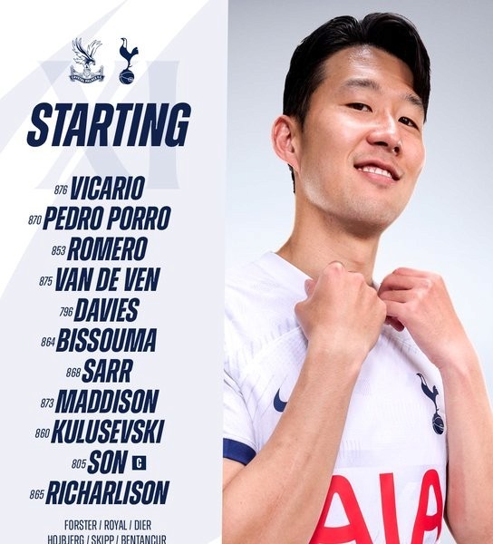 Official Tottenham starting line-up vs Crystal Palace starting Son!!!!!