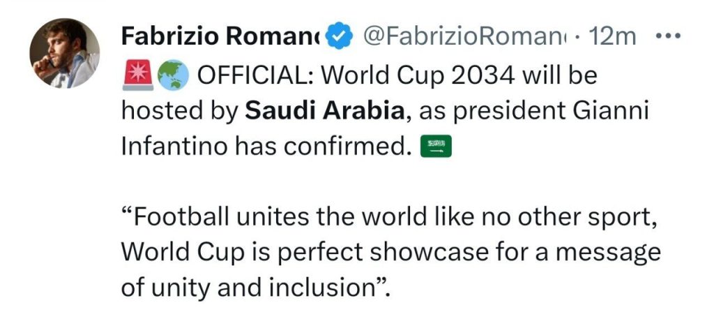 Official 2034 World Cup Saudi Arabia will be held alone