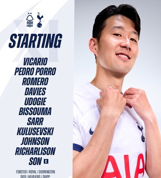 Tottenham starting lineup vs Nottingham starting Son Heung-min