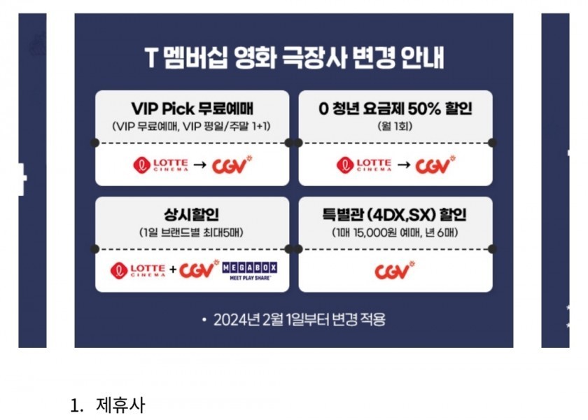SKT Membership Cinema Benefits Lotte Cinema -> CGV Changed