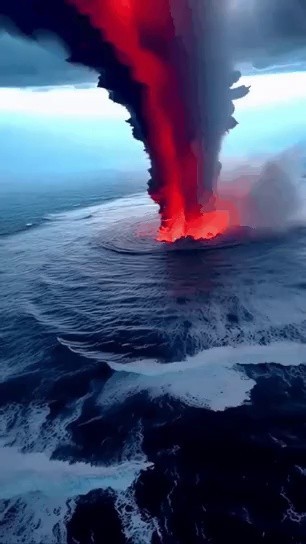 a volcanic eruption at sea