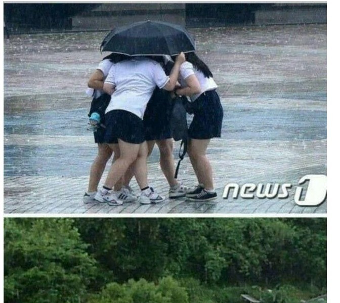 The difference between boys and girls when they don't have umbrellas