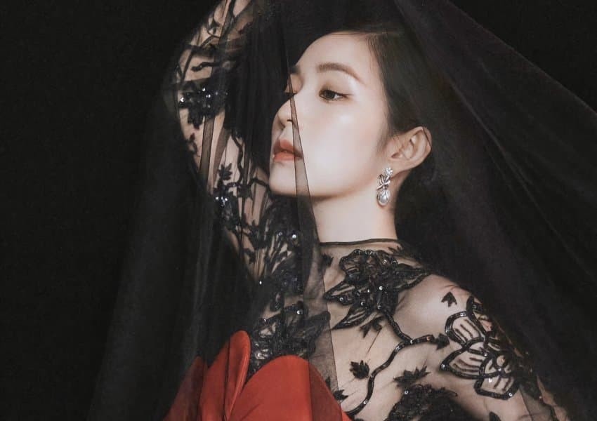 Irene in a mesh outfit for a photo shoot