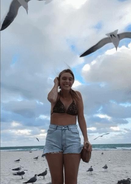 Venezuelan singer on the beach in dizzying situation gif