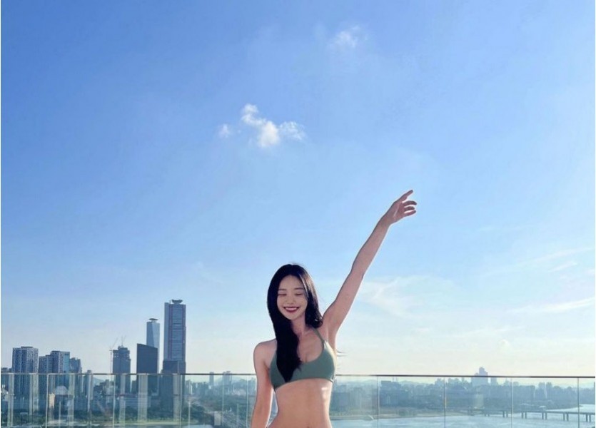 a model-class flight attendant bikini