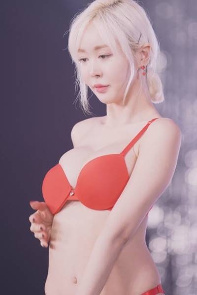Model Berry's Red Bikini Lowering the Shoulder Strap