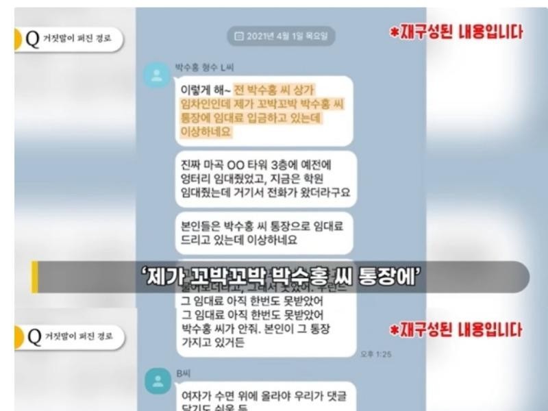 The contents of Park Su-hong's Kakao Talk message