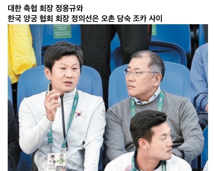 Chung Mong-kyu, president of the Korea Football Association, and Chung Eui-sun, president of the Korea Archery Association