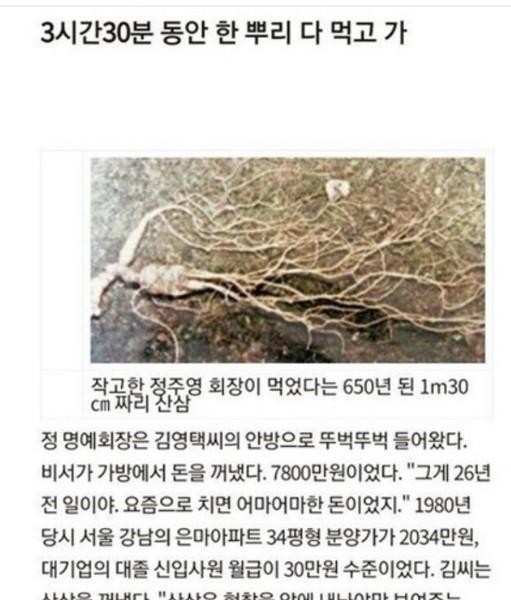 The story of wild ginseng that Chairman Chung Ju-young ate after depositing 78 million won in cash