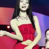 It's a cool red outfit. TWICE TZUYU's small waist and dizzying waist