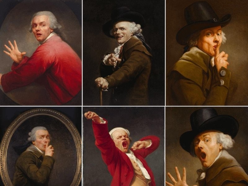 A collection of self-portraits by an artist with a sense of humor.