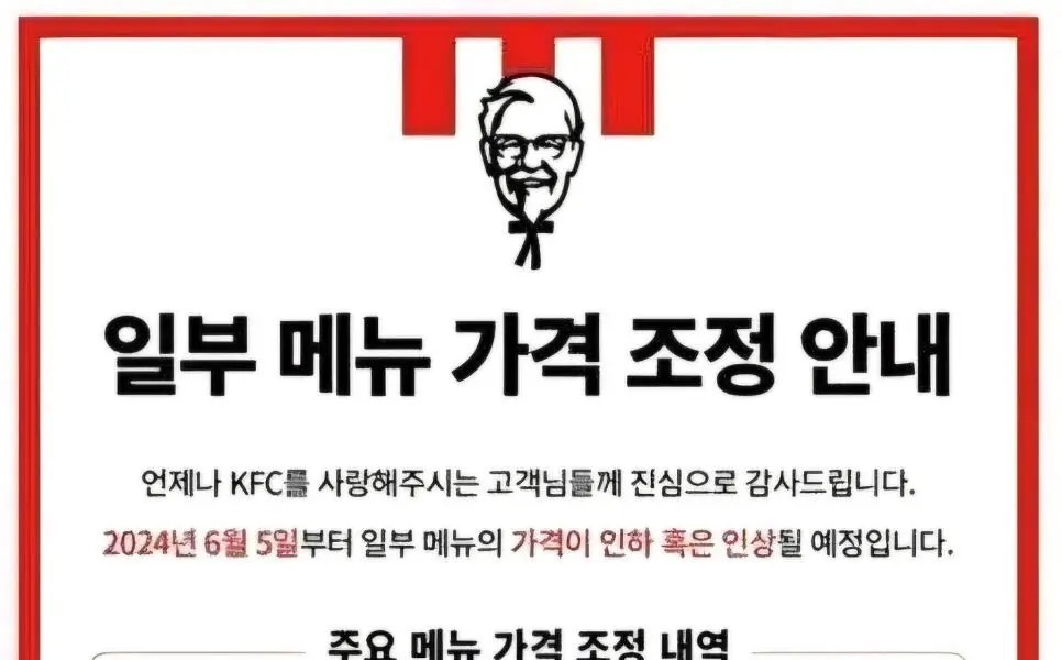 KFC is adjusting prices....