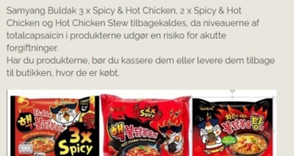 Danish government announces recall of Nuclear Buldak Fried Noodles