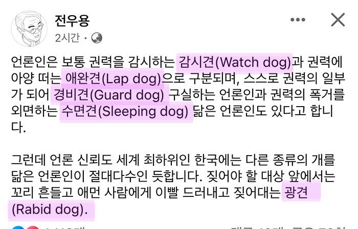 Jeon Woo-yong, the Korean media is neither a watchdog nor a pet dog, but an X dog.
