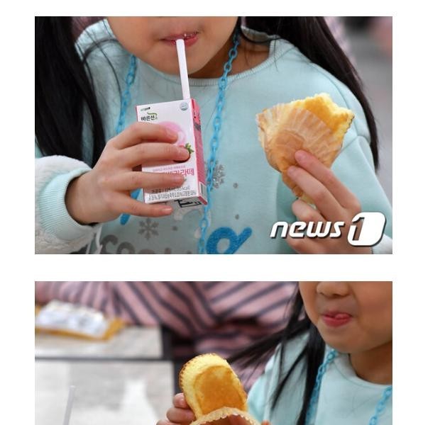 Due to the adults' strike, children are eating bread instead of rice.
