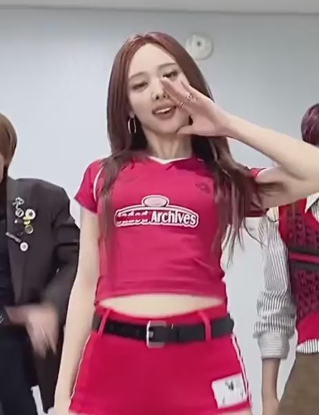 Nayeon doing the challenge wearing too tight red dolphin pants - ABCD