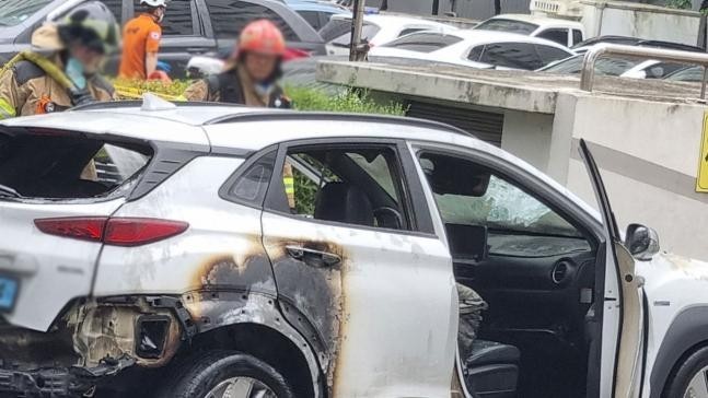 Fire in electric car underground parking lot